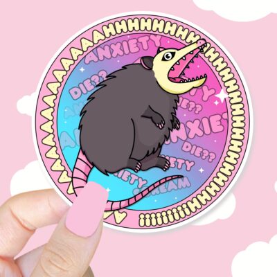 Anxiety Possum Round Sticker