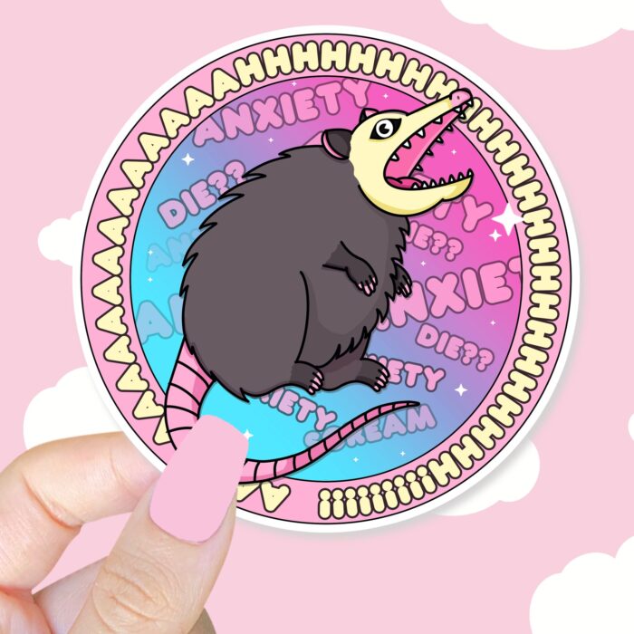 Anxiety Possum Round Sticker