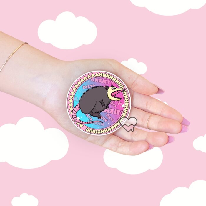 Anxiety Possum Round Sticker