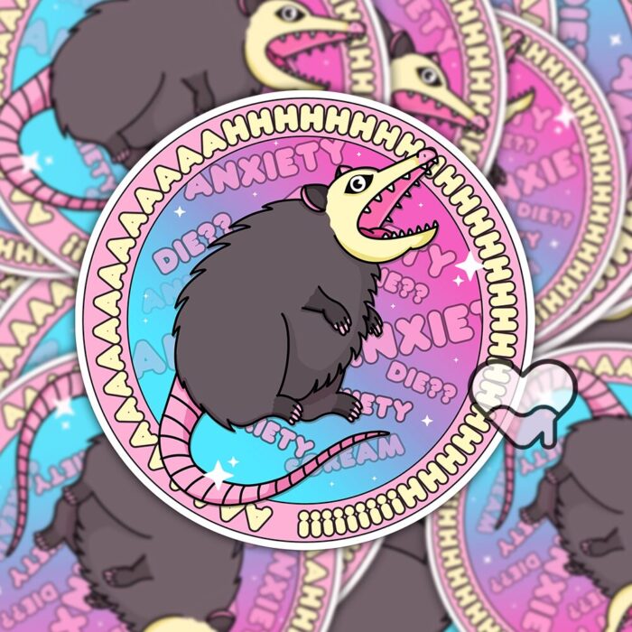 Anxiety Possum Round Sticker