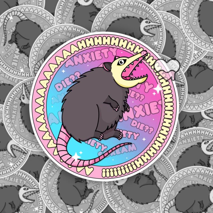 Anxiety Possum Round Sticker