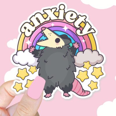 Anxiety Rainbow Possum Sticker