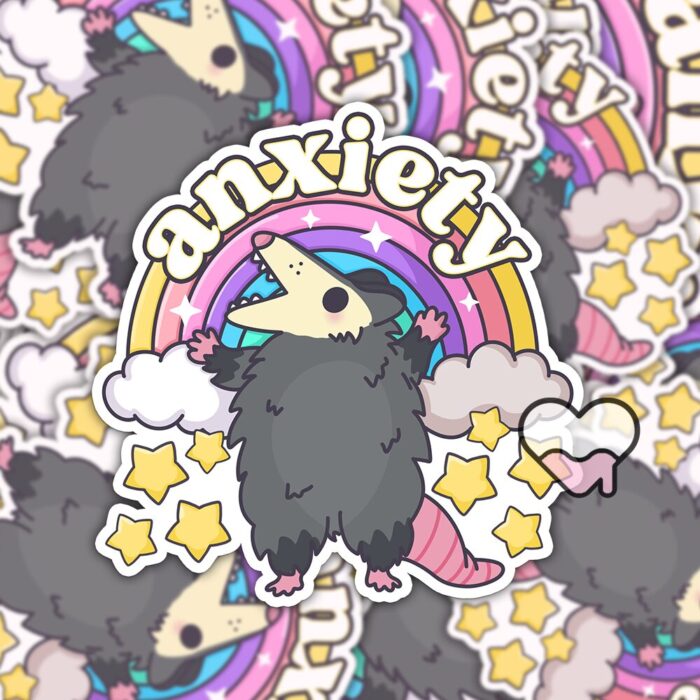 Anxiety Rainbow Possum Sticker