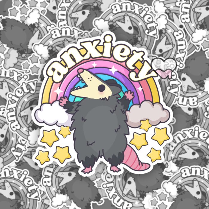 Anxiety Rainbow Possum Sticker