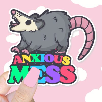 Anxious Mess Possum Sticker