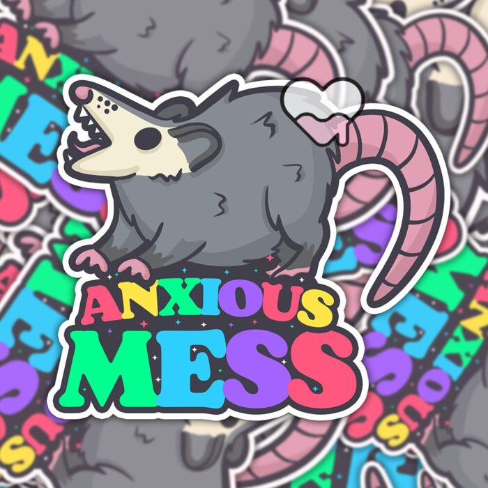 Anxious Mess Possum Sticker
