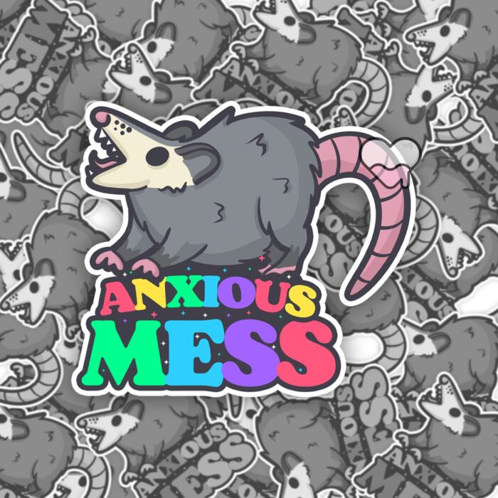 Anxious Mess Possum Sticker