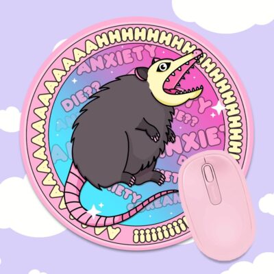 Ahh Round Anxiety Possum Mousepad