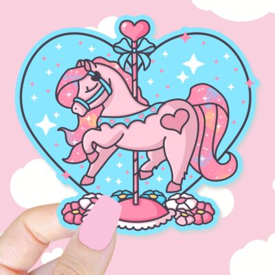 Carousel Horse Twinkle Heart Sticker