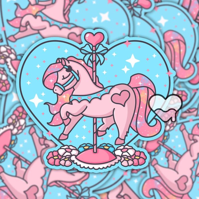 Carousel Horse Twinkle Heart Sticker