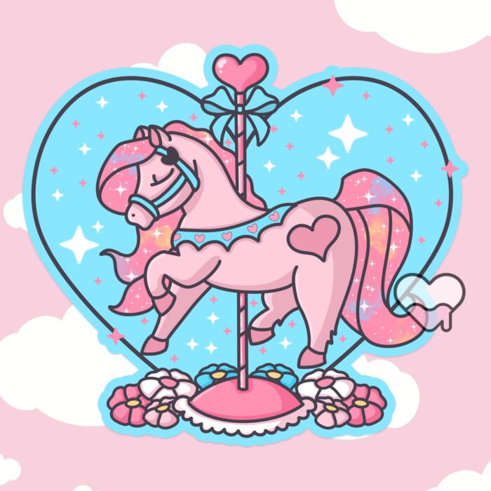 Carousel Horse Twinkle Heart Sticker