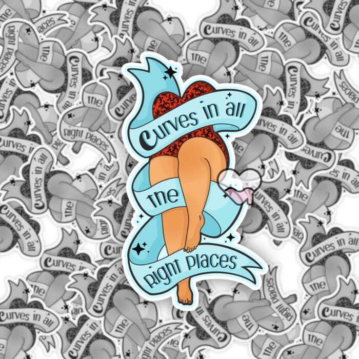 Curves In All The Right Places Blue Sticker