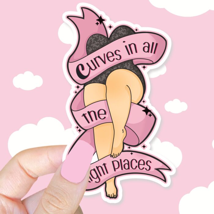 Curves In All The Right Places Pink Sticker