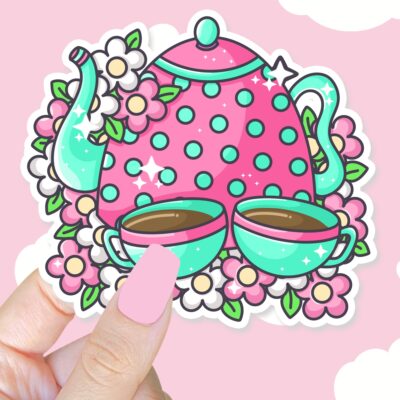 Cute Tea Pot Mint and Magenta Sticker