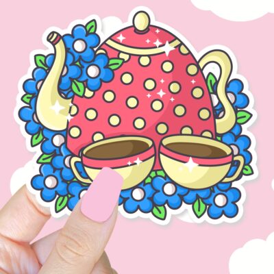 Cute Tea Pot Pink and Cream Sticker