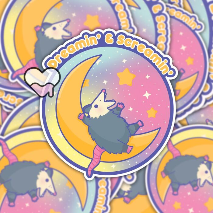 Dreamin and Screamin Possum Sticker