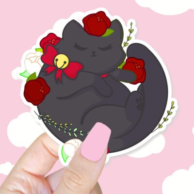 Floral Black Kitty Sticker