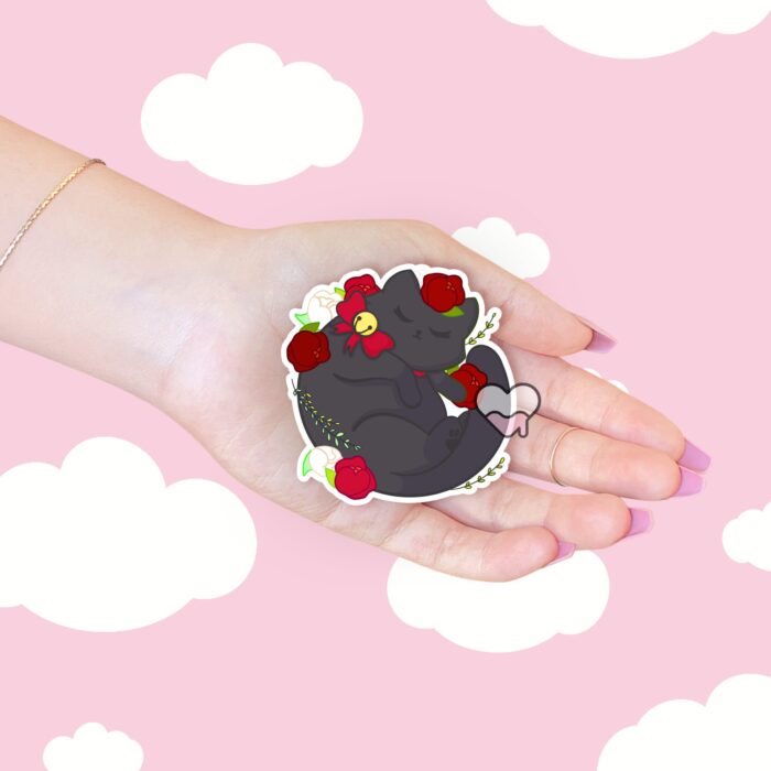 Floral Black Kitty Sticker
