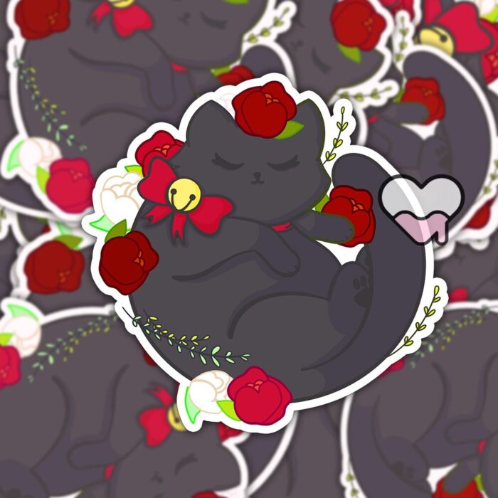 Floral Black Kitty Sticker
