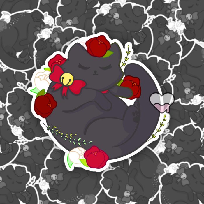 Floral Black Kitty Sticker