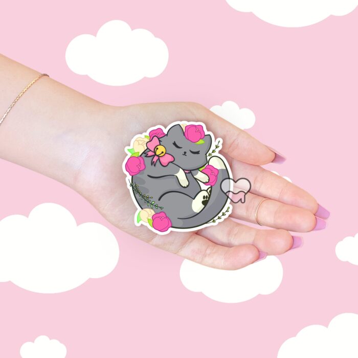 Floral Gray Kitty Sticker