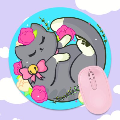 Floral Kitty Gray Mousepad