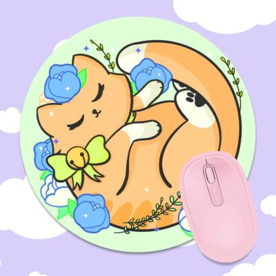Floral Kitty Orange Mousepad