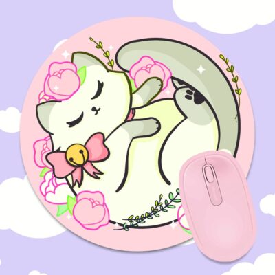 Floral Kitty White Mousepad