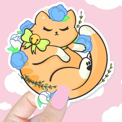 Floral Orange Kitty Sticker
