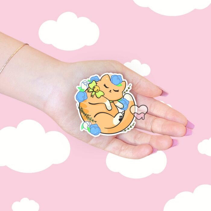Floral Orange Kitty Sticker