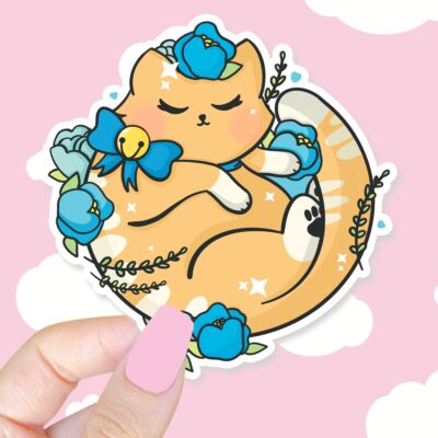 Floral Tabby Kitty Sticker