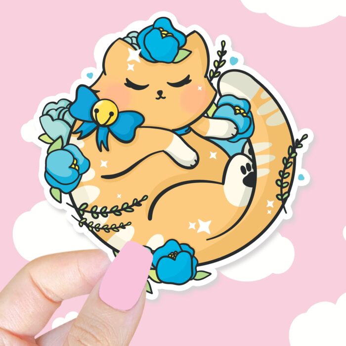 Floral Tabby Kitty Sticker