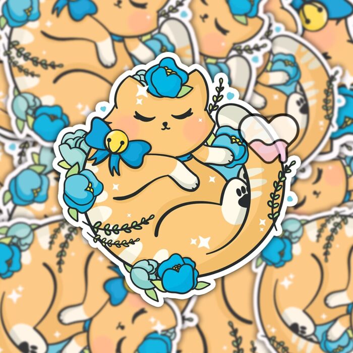 Floral Tabby Kitty Sticker