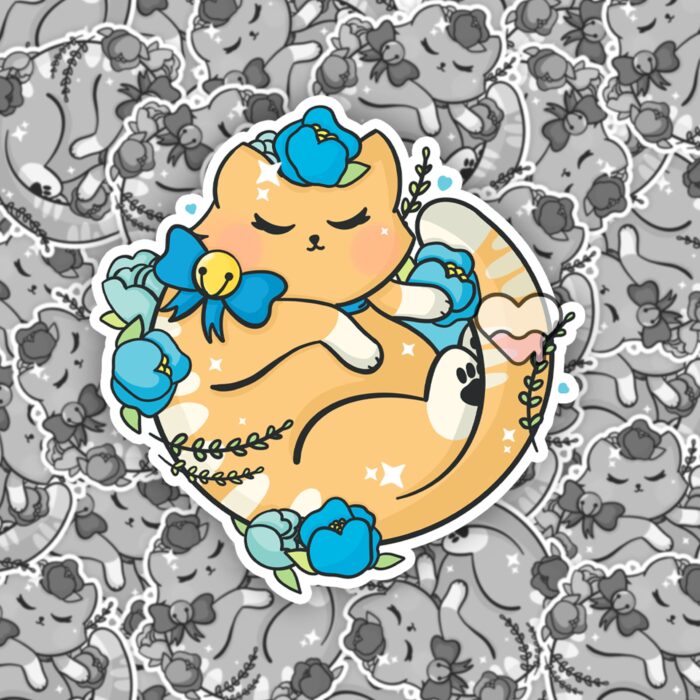 Floral Tabby Kitty Sticker