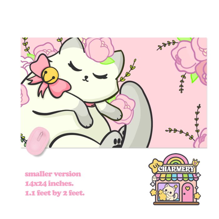 Floral White Kitty Deskmat