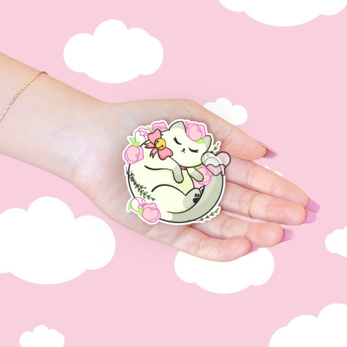 Floral White Kitty Sticker