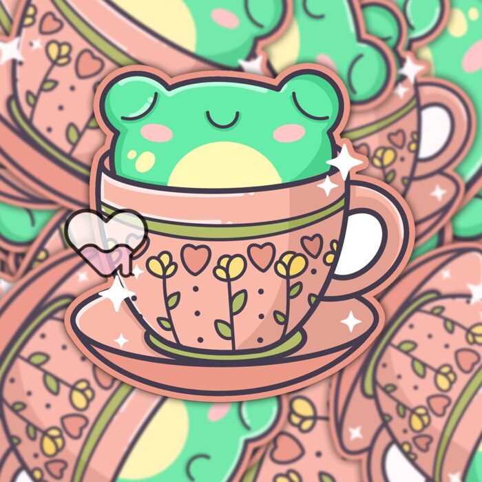 Froggy Tea Cup Sticker