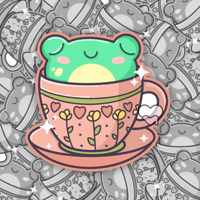 Froggy Tea Cup Sticker