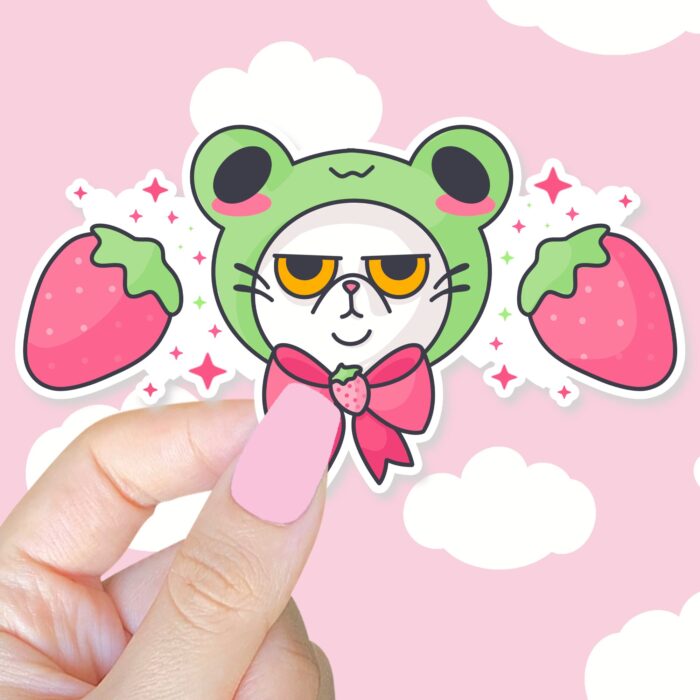 Grumpy Kitty Frog Hat Sticker