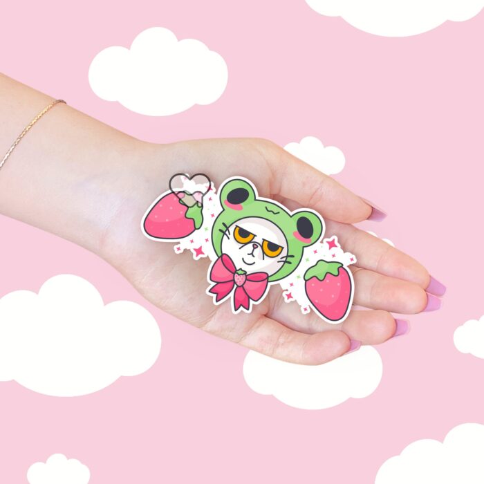 Grumpy Kitty Frog Hat Sticker