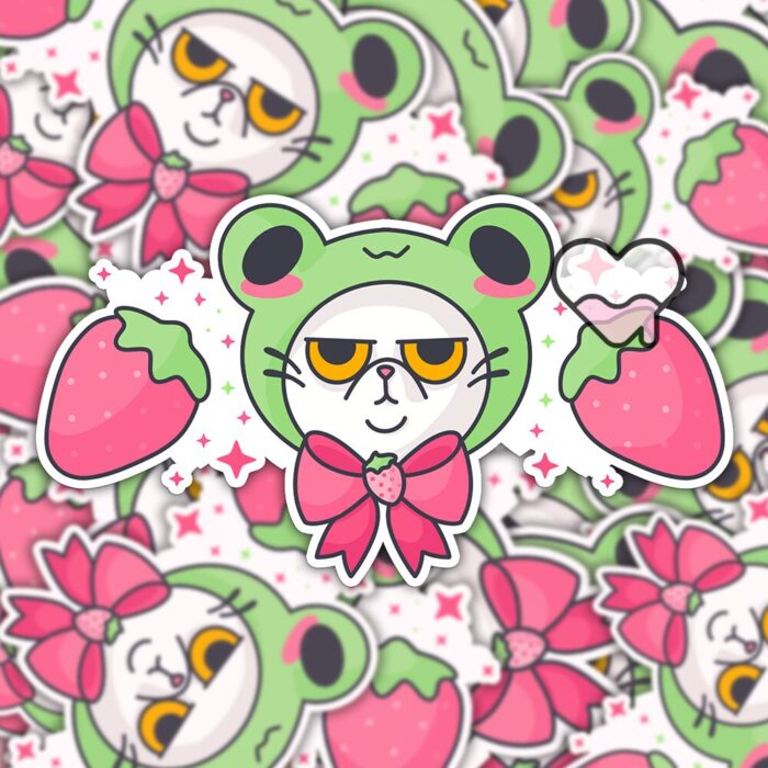 Grumpy Kitty Frog Hat Sticker