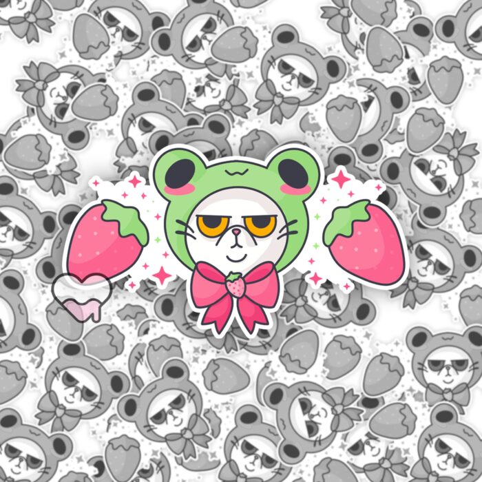 Grumpy Kitty Frog Hat Sticker