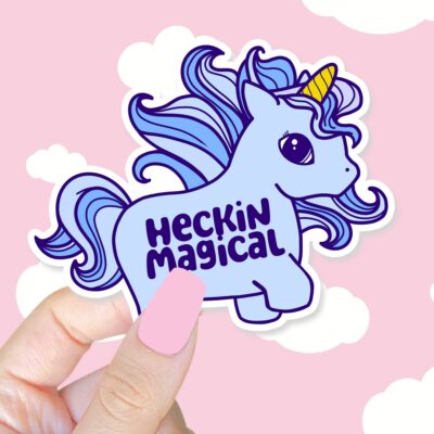 Heckin Magical Unicorn Blue Sticker