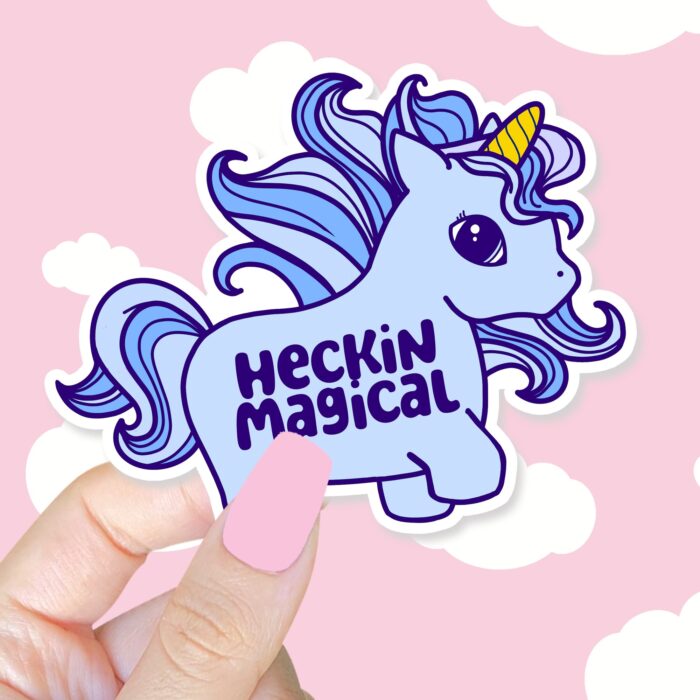 Heckin Magical Unicorn Blue Sticker