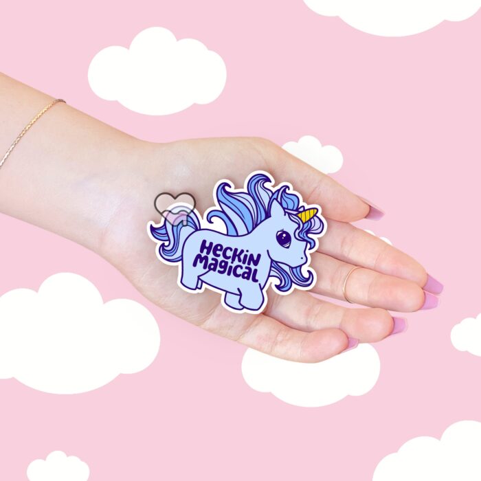 Heckin Magical Unicorn Blue Sticker