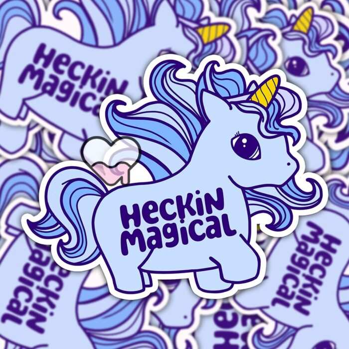 Heckin Magical Unicorn Blue Sticker