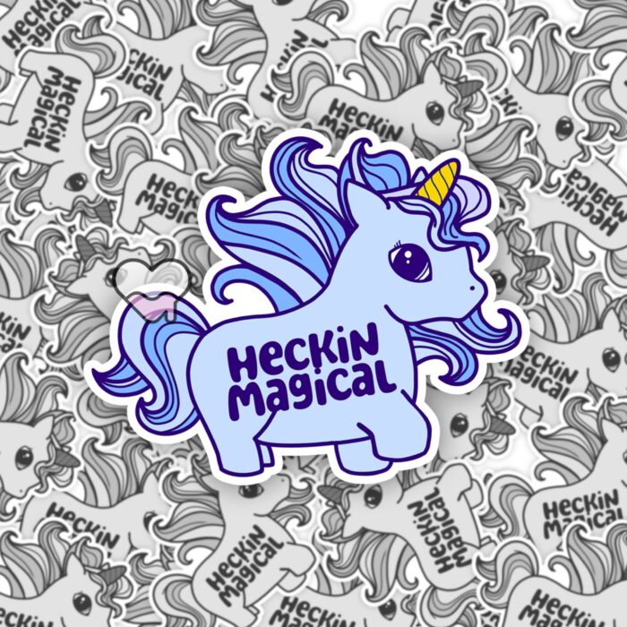 Heckin Magical Unicorn Blue Sticker