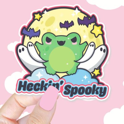 Heckin Spooky Frog Pink Sticker