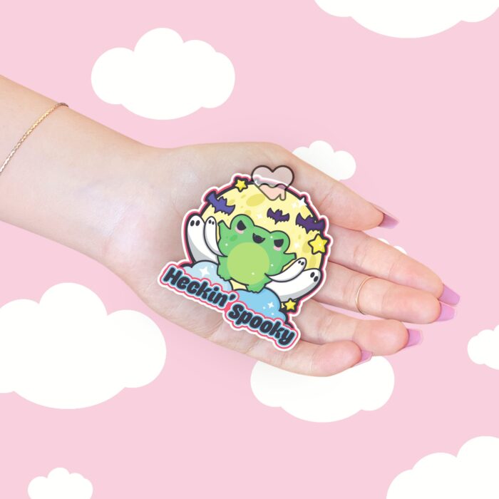 Heckin Spooky Frog Pink Sticker