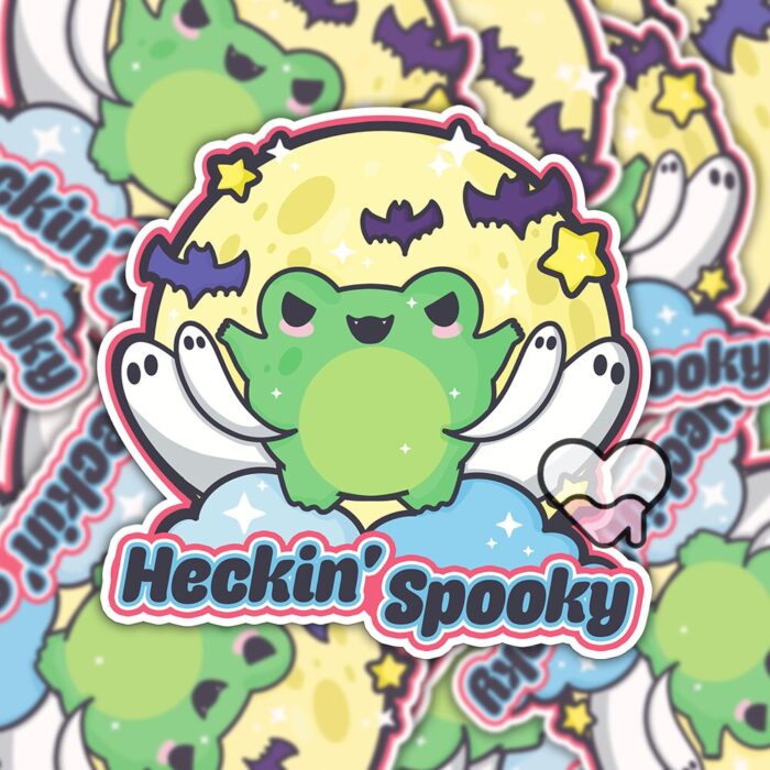 Heckin Spooky Frog Pink Sticker